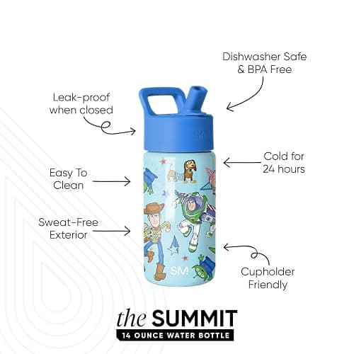 Simple Modern Disney Pixar Kids Water Bottle with Straw Lid | 14oz Insulated Stainless Steel Kids Tumbler & Spill Proof Toddler Cup for School, Girls, Boys | Summit | Buzz and Woody Adventures thumbnail 3
