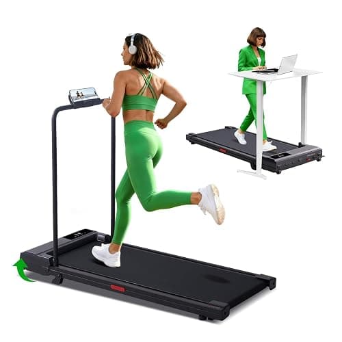 Electric Walking Pad with Handle Bar, 3.5HP Compact Walking Pads Treadmill with Handles, 0.6-10.0MPH Portable Small Treadmills for Home Office Apartment Small Spaces, 400LBS with Big Screen - Image 1