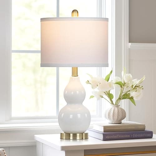 Rinweey Double Gourd Ceramic Table Lamps Set of 2, Modern White Bedside Lamps for Night Stand, Contemporary Nightstand Lamps for Bedroom Living Room (Bulb Included) thumbnail 3