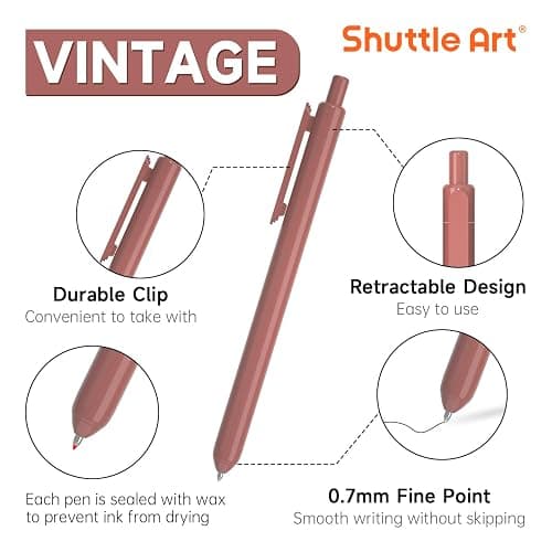 Shuttle Art Colored Retractable Gel Pens, 11 Unique Dark Vintage Ink Colors, Cute Pens 0.7mm Medium Point Quick Drying for Writing Drawing Journaling Note Taking School Office Home thumbnail 4