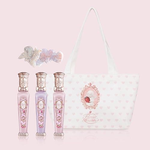 Flower Knows Violet Strawberry Rococo Glowy Lip Gloss 3-Piece Set,G01+G02+G03 with Canvas Tote Bag & Hair Clip,Moisturizing Lip Oil,Hydrating Lip Plumper Makeup for Girls & Women - Image 1