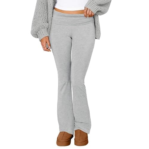 Slakkenreis Flare Leggings for Women Fold Over Wide Leg Yoga Pants Y2K Low Rise Sweatpants Plus Size Workout Cotton Leggings thumbnail 2