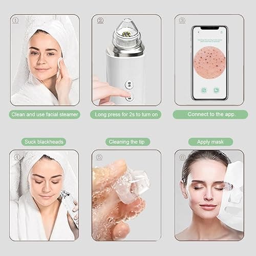 Blackhead Remover Pore Vacuum, 【[FDA Certification] 】 WiFi Visible Facial Pore Cleanser with HD Camera Pimple Acne Comedone Extractor Kit with 6 Suction Heads Electric Blackhead Suction Tool thumbnail 6
