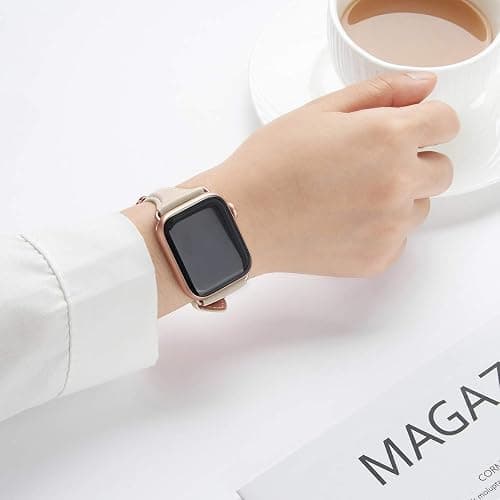 WFEAGL Compatible with Leather Apple Watch Band 41mm 40mm 38mm 42mm(series 11 10) Women, Top Grain Leather Strap Slim & Thin Replacement Wristband for iWatch Bands SE 3 2 1, Series 11 10 9 8 7 6 5 4 3 2 1 thumbnail 4