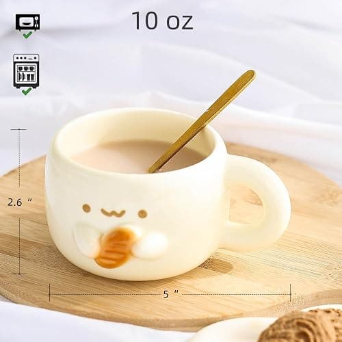 Tmtior Creative Kawaii Anime Ceramic Coffee Mugs,10 oz Hand-made Tea Cups, Cute Gifts For Women Men Kids (Bread) thumbnail 3