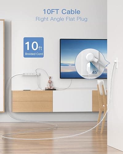 One Beat 10 ft Extension Cord,Power Strip Surge Protector 8 Widely AC Outlets 3 USB,Flat Plug,Desktop Charging Station with Overload Protection,Wall Mount for Home,Office,Travel,Computer ETL Listed - 10FT - White thumbnail 7