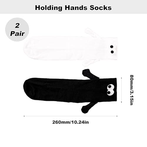 2 Pairs Couple Magnetic Socks, 3D Friendship Hand Holding Socks - Funny Cute for Women Men (White, Black), As Shown in the Picture, 20-40 thumbnail 2