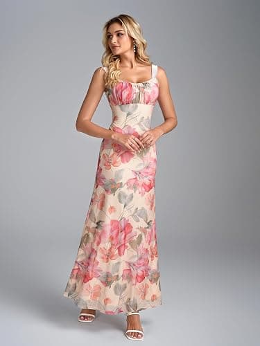 Parthea Womens Summer Floral Maxi Dress 2026 Sleeveless Square Neck Bodycon Wedding Guest Party Beach Long Dresses thumbnail 3