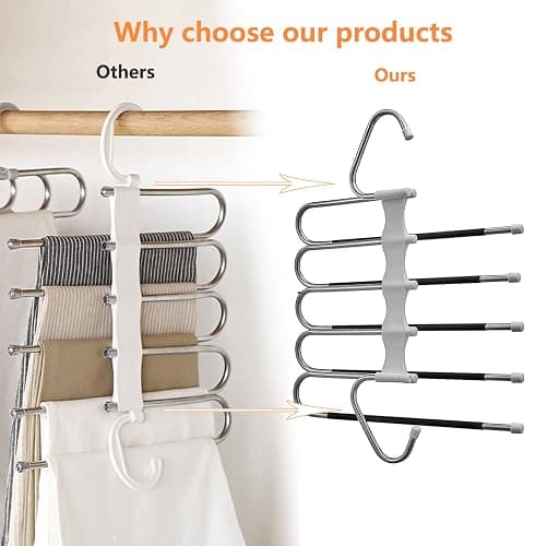 Upgrade Azeroth Pants Hangers 4 Pack Space Saving S-Type Stainless Steel Clothes Pants Hangers,Anti-Slip Design,Clothes Closet Storage Organizer for Pants Jeans Trousers Skirts Scarf thumbnail 5