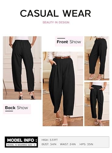 EVALESS Womens Wide Leg Barrel Pants with Pockets | Elastic High Waisted, Loose Fit, Business Casual Dress Trousers, Office Work Teacher Travel Slacks thumbnail 5