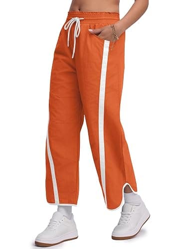 LOMON Womens Baggy Wide Leg Pants 2026 Lightweight Drawstring Contrast Color Elastic Waisted Y2K Track Pants with Pockets thumbnail 2