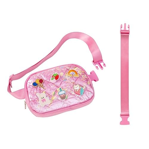 Cute Diy Pink Waist Fanny Pack for Girls, Crossbody Bag Purse Belt Bag,Dance Recital Birthday Gifts for 3 4 5 6 7 8 9 10 11 12 Year Old Kids. (912Rose red) thumbnail 8