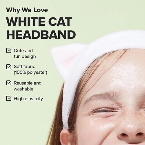 I DEW CARE Face Wash Headband - White Cat | Adorable Design, Perfect for Washing & Cleansing, Makeup and Spa, Bath, Skincare, Quick Dry, Soft & Fuzzy, Non Slip, Reusable, Teen Girls Stuff thumbnail 3