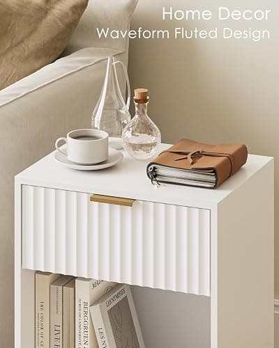 Masupu Fluted Nightstand,Modern Night Stand Wood Bedside Table with Storage Drawer Side End Table for Bedroom,Living Room,Office,White thumbnail 3