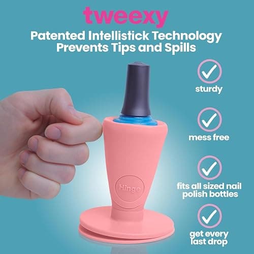 tweexy Hinge Untippable Nail Polish Bottle Holder | Anti-Spill Nail Polish Holder Stand, Tilted, IntelliStick Airlock Suction | Fingernail Painting, Nail Art Tools | Nail Polish Accessories (Blush) thumbnail 3
