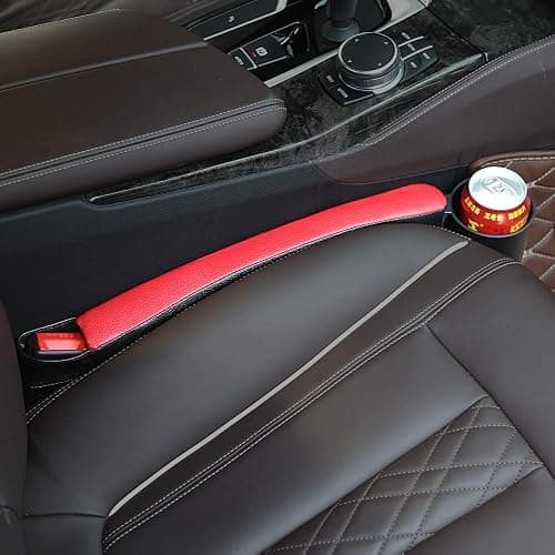 Supin 2 Prices Car Seat Gap Filler Pad PU Leather Console Side Pocket Organizer and one Cup for Cellphone Wallet Coin Key (Black+Red) thumbnail 3