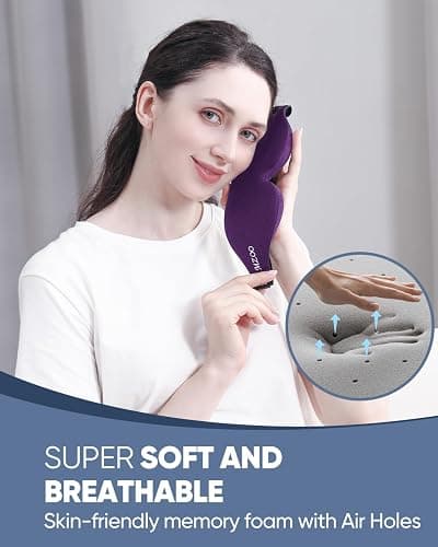 MZOO Luxury Sleep Eye Mask for Side Sleeper Men Women, Zero Eye Pressure 3D Sleeping Mask, Light Blocking Patented Design Night Blindfold, Soft Eye Shade Cover for Travel, Purple thumbnail 5