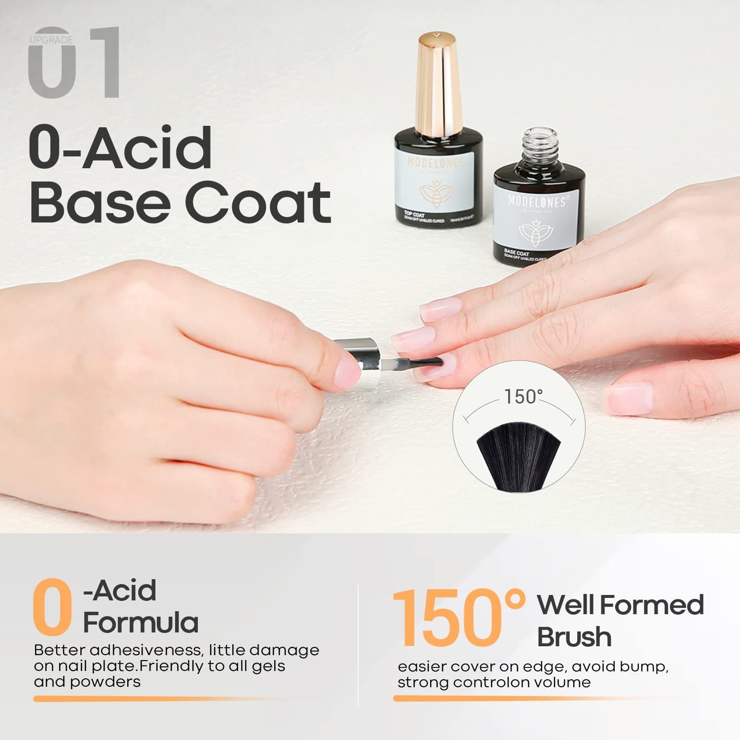 Modelones Gel Top Base Coat Set - 2 Pcs Gel Nail Polish No Wipe Gel Top Coat, Soak Off UV LED Gel Polish Glossy Shine Finish 10ml For Home DIY and Nail Salon thumbnail 3