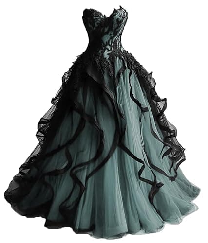 TRHTX Gothic Wedding Dresses for Bride Layered Tulle Black Bridal Gowns Lace Applique Sweetheart Wedding Gown - Blush Pink - 12 thumbnail 5