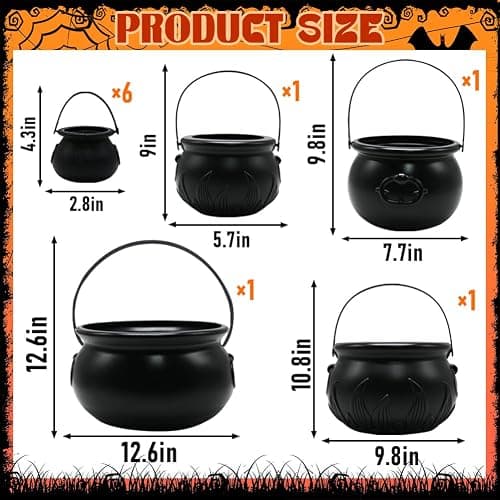 Witch Cauldron Halloween Decoration, 10 in 1 Package Large Black Plastic Candy Bowl Set, Cauldron Kettle Candy Holder Containers for Halloween Party Decor & Trick-or-Treat Bowl thumbnail 3