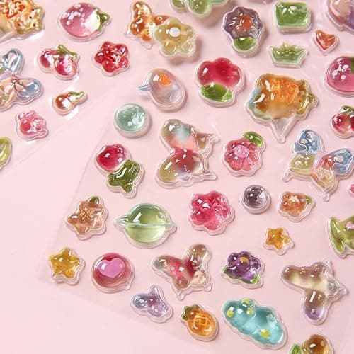 3D Cute Stickers Cartoon Butterfly Flowers Green Fruit Puff Stickers Kawaii Mini Puffy 3D Reusable Puffy for Scrapbooks Planner Journals Laptops Phone Case Decoration thumbnail 7
