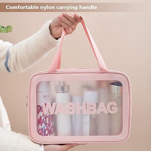 DAPOWER Travel Toiletry Bag for Women, Matte Translucent Toiletry Bag with Handy Handle, Makeup Cosmetic Organizer Bag for Travel Toiletries Accessories (Pink) thumbnail 6