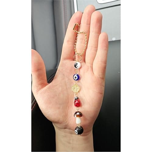 Toejut Evil Eye Car Hanging Ornament, Cute Car Charm for Rear View Mirror, Good Luck Decor with Four-Leaf Clover, Ladybug, 8 Ball, Mushroom, Yin Yang Symbo, and Boho Car Accessories thumbnail 2