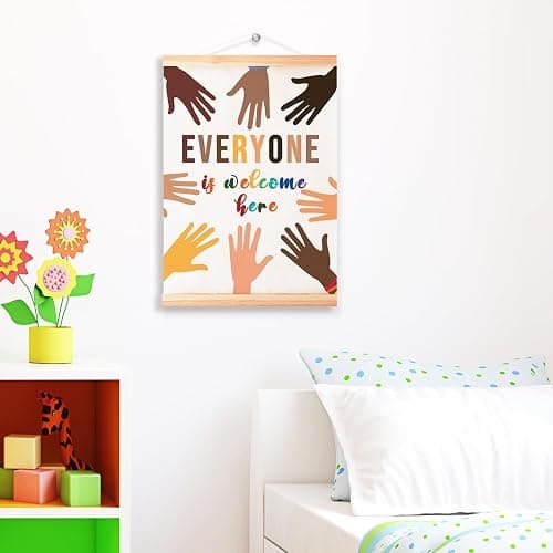Multicultural Diversity Equality Poster Hanger Frame for Classroom School Nursery Wall Decor,Every One is Welcome Here Classroom Canvas Wall Art Poster Print Wall Hanging 16x12in thumbnail 7