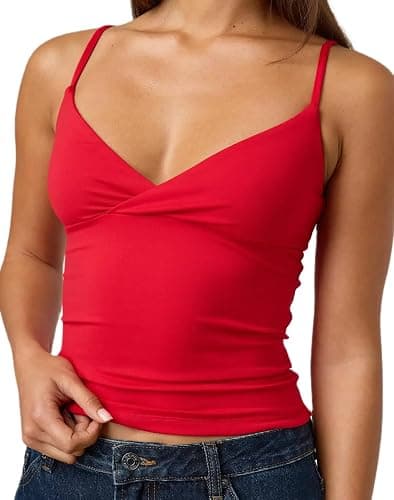 Giraropa Women Summer Basic Cami Shirt Sexy Sleeveless Spaghetti Strap V Neck Tank Top Y2K Slim Fit Going Out Crop Tops - Image 1