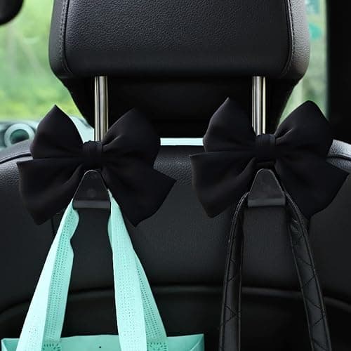 Mandark 2PCS Car Seat Headrest Hooks, Cute Bow Vehicle Hooks for Purses and Bags, Automotive Purse Hook Hanger Interior Decoration Accessories, Universal for SUV, Sedan, Truck (Black Line) thumbnail 6