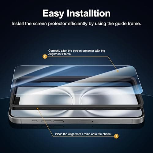 NEW'C 3x Screen Protector for iPhone 16 Plus (6.7 inches)+ 3x Camera Lens Protector, Sensor Protection, Case Friendly Tempered Glass Film + Dust Plug- Easy installation tool include thumbnail 3