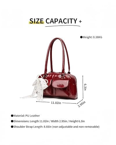 FTDENE Y2K Shoulder Purses for Women Trendy - PU Leather Retro Boston Handbag, Lightweight and Versatile for Work and Travel thumbnail 2