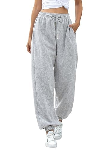 Cinch Bottom High Waist Loose Drawstring 2 Pockets Summer Pants for Women | cotton trendy spring summer autumn casual athletic daily women's sweatpants, great match with crop tops sweatshirts sneakers - Image 1