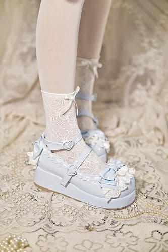 BEROBELLO Sweet Lolita Platform Shoes Kawaii Mary Janes with Bow Lace Trim | All-day Comfort, Wider Fit, Well-made, Padded Heel Collar, 2" Platform, Glossy Patent Leather, Perfect for Parties & Cosplay thumbnail 5
