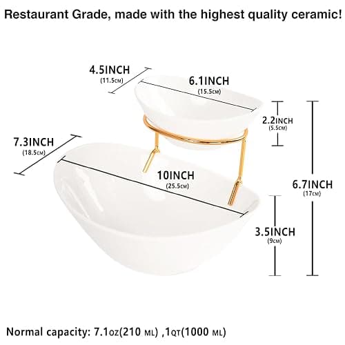 LIUYWYHCF Tierd Serving Oval Bowl Set, Oval 2 Tier Chip and Dip Bowls with Stand, for Nuts, Salsas, Food Tray, Ceramic Appetizer Serving Display Stand for Parties, Entertaining thumbnail 3