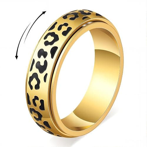 Black Leopard Print Fidget Ring - Spinner Rings for Women | Discreet Anxiety Relief Jewelry with Cheetah Print Design for Work, Office & Daily Wear, Ideal Gift for Adults - Image 1