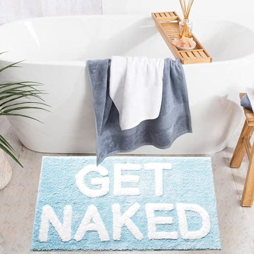 Evovee Get Naked Bath Mat Funny Cute Bathroom Rugs Get Naked Rug Shower Funny Bathroom Decor Fun Cute Bath Mat Non-Slip Washable College Baby Blue thumbnail 6
