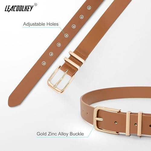LEACOOLKEY 3 Pack Women's Leather Belts for Jeans Dress Pants Fashion Ladies Leather Belts with Gold Buckle thumbnail 3