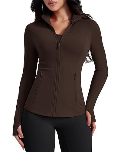 AVGO Womens Workout Jackets Lightweight Athletic Zip Up Jacket Slim Fit Running Gym Top with Pockets & Thumb Holes - Image 1