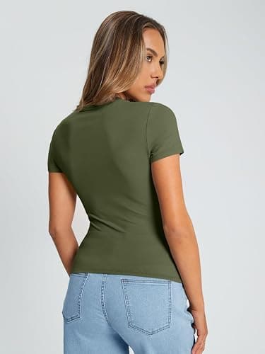 Trendy Queen Womens Basic T Shirts Summer Tops 2025 Crop Short Sleeve Slim Fit Tee Cute Gym Workout Clothes thumbnail 4