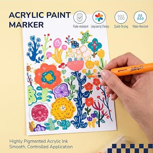 Artkey Acrylic Paint Markers 48 Colors, Direct-Liquid Acrylic Paint Pens with Flexible Brush Tip for Rock Painting, Wood, Canvas, Glass, Ceramic, Fabric, DIY Crafts thumbnail 5