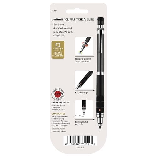 uniball Kuru Toga Elite Mechanical Pencil Starter Kit, 0.5mm, HB #2, Gun Metal Barrel, 1 Pack thumbnail 7