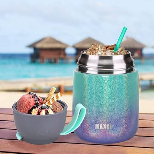 MAXSO Soup Thermo for Hot & Cold Food for Adults Kids, 17 oz Vacuum Insulated Steel Lunch Container Bento Box with Spoon, Leakproof Thermal Food Jar for School Office Travel - Rainbow thumbnail 2