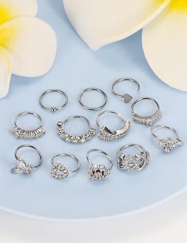 Vsnnsns 20G Nose Rings Hoops for Women 316L Stainless Surgical Steel Heart Butterfly Flower Cross Cubic Zirconia Nose Rings Hoops Piercing Jewelry for Women Men 20 Gauge Silver Black Rose Gold 8MM thumbnail 6