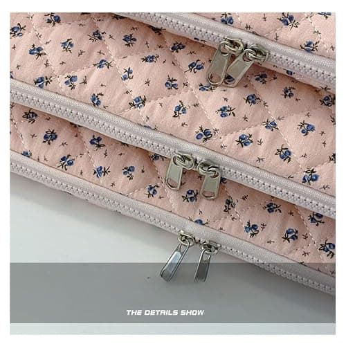 Cute Floral Laptop Sleeve Coquette Quilted Puffy Carrying Tablet Case Fairycore Protective Pouch for Notebook Tablet (Blue Floral,13inch) - Blue Floral - 13inch thumbnail 6