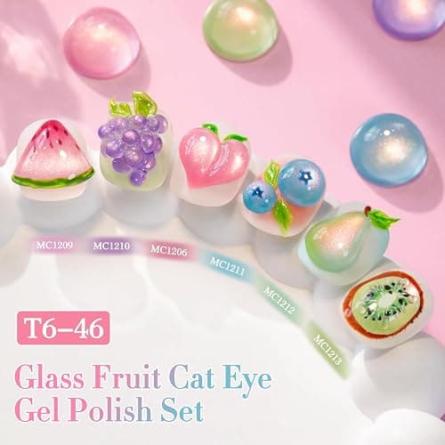 Double Rhythm Cat Eye Gel Nail Polish Set of 6 Same Color Same Bottle 0.5 Oz Shimmer Glitter with Magnet Holographic Reflective Magnetic UV Nail Polish Kit at Home (Rose Green Pink Purple-T6-46) thumbnail 3