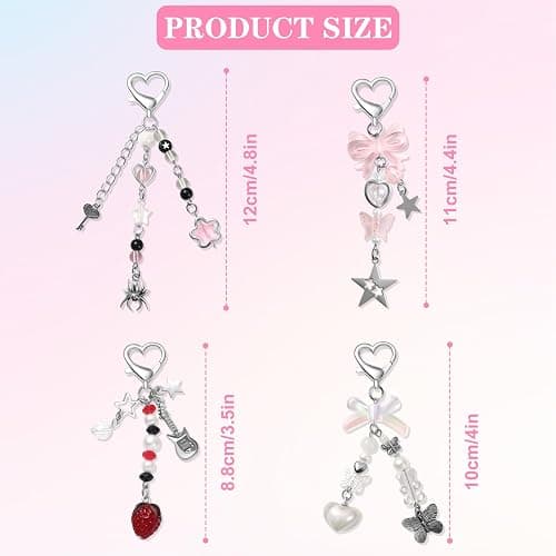 VZZNN 4 PCS Y2K Keychain Cute Keychain Accessories Y2K Phone Charms With Tether Tab Aesthetic Keychains thumbnail 2