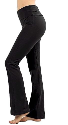Zenana Women Fold Over Waist Cotton Stretch Flare Leg Boot Cut Yoga Pants Leggings - Image 1