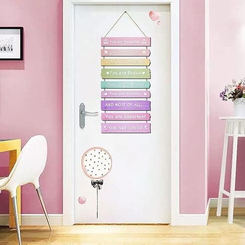 Pink Room Decor for Teen Girls Aesthetic, Cute Bedroom Wall Decor for Baby Girl, Boho Rainbow Wall Art Signs, Trendy Stuff Decorations for Kids Nursery Bed Room Dorm Classroom Bathroom thumbnail 2