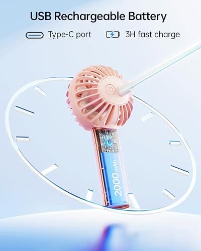 SWEETFULL Mini Portable Fan - Rechargeable Handheld Fan, 3 Speeds Personal Small Hand Gifts for Travel Essentials, Lash, Makeup, Eyelash, Kids, Girls, Women - USB, Cute Design Pink thumbnail 4